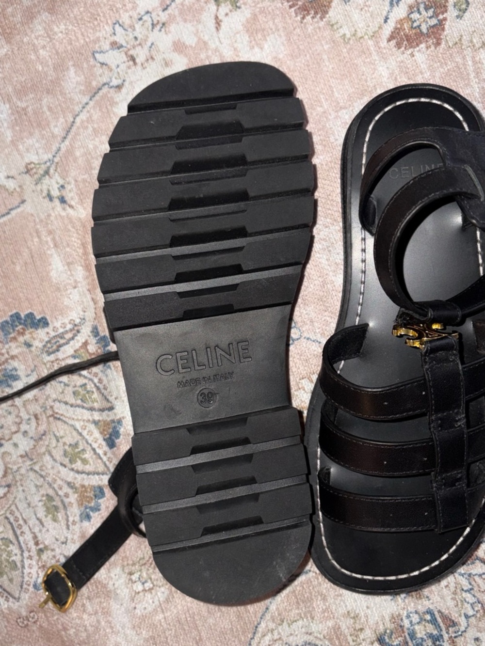 CELINE CLEA TRIOMPHE GLADIATOR SANDAL in CALFSKIN Gold logo - Picture 4 of 8
